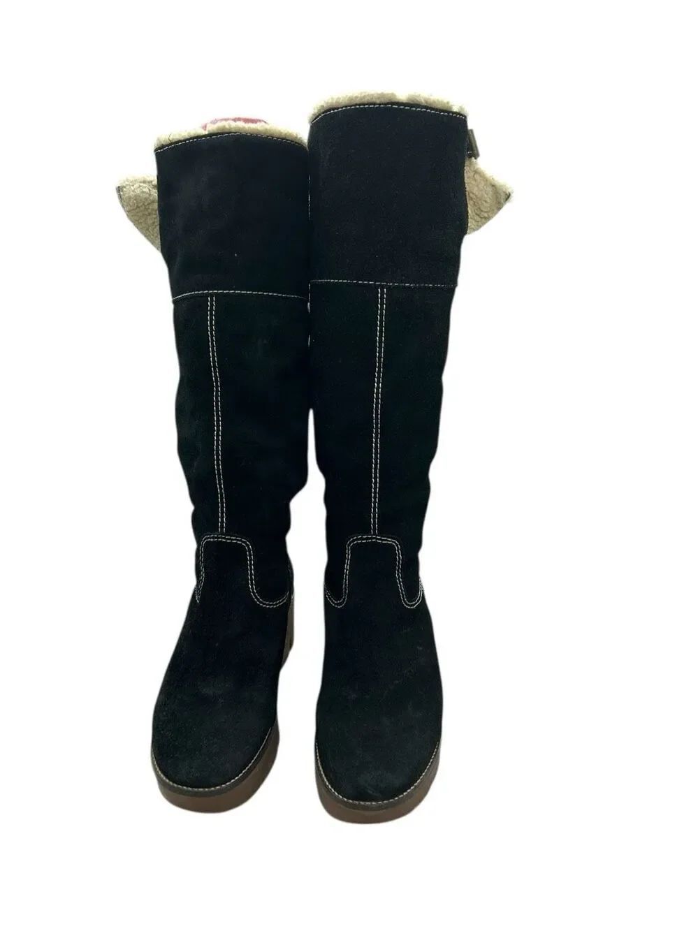 Michael Kors Black Suede Shearling Lined Knee-High Winter Boots Lug Sole Wedge 7